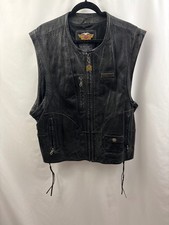 Vintage Harley Davidson 2XL XXL Men's Black Leather Vest Trucker Motorcycle