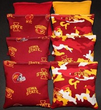 All Weather 8 CORNHOLE BEAN BAGS made w IOWA STATE University FABRIC