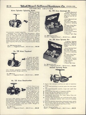 1950s PAPER AD Airex Mastereel Fishing Reel Michell Spinning Whirl Away 