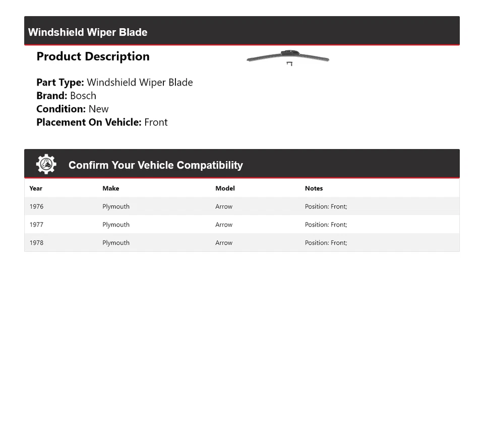 Limpiaparabrisas delantero Evolution 1977 para Plymouth Arrow Bosch 1976-1978 Foto 2 de 4