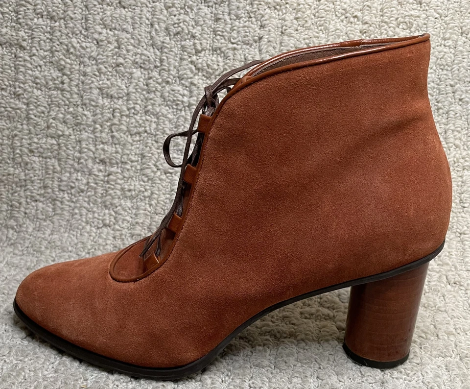 Max Mara Max & Co Botas de Gamuza Óxido 40 9.5 10 Tacones Redondos Artesanales Con Cordones Foto 3 de 4