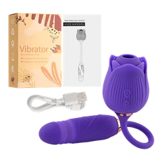 2025 Upgraded 2in1 Rose Toy For Women 10 Powerful Wand Vibration & Suction Blue