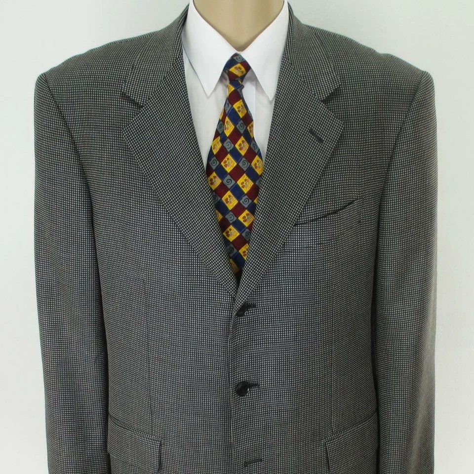 44 R Pal Zileri Gris Noir Soie Laine 3 Boutons Hommes Blouson Sport Blazer - Photo 1/4