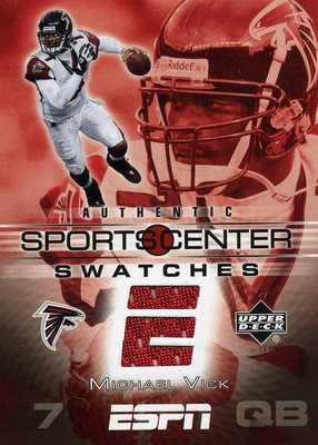 MICHAEL VICK ( RED ) ESPN UD SPORTSCENTER SWATCHES JERSEY PATCH CARD FALCONS QB