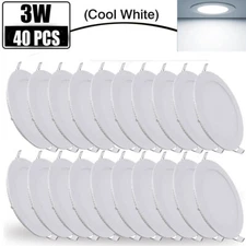 40x 3W Round LED Recessed Ceiling Panel Down Lights Cool White Bulb Lamp Fixture