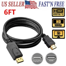 6FT Display Port DP to HDMI Cable Adapter Converter Audio Video PC HDTV 1080P