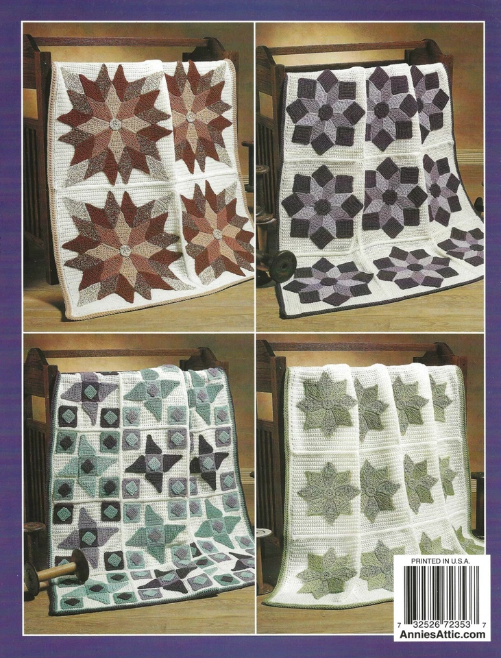 Quilt Appliqué Afghans Crochet Pinwheels Patchwork Whirligig Eight-Pointed Stars - Image 2 of 2