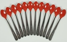 GERBER Lot of 12 baby spoons soft tip bite Made In USA Stainless Red Infant NEW 