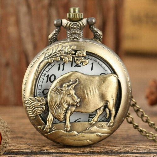 Vintage Hollow Case Animal Unisex Analog Quartz Pocket Watch Necklace Chain Gift - Picture 5 of 23