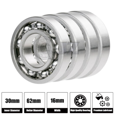 4x 6206-Open Ball Bearing 30mm x 62mm x 16mm Deep Groove Open Type QJZ