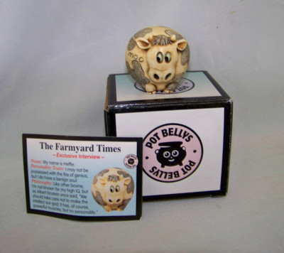 Harmony Kingdom Pot Bellys ''The Farmyard Times'' Trinket Box Heffie Cow Figurine