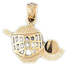 Hockey Helmet, Club and Ball Charm Pendant 14k Gold (1.5 Grams)