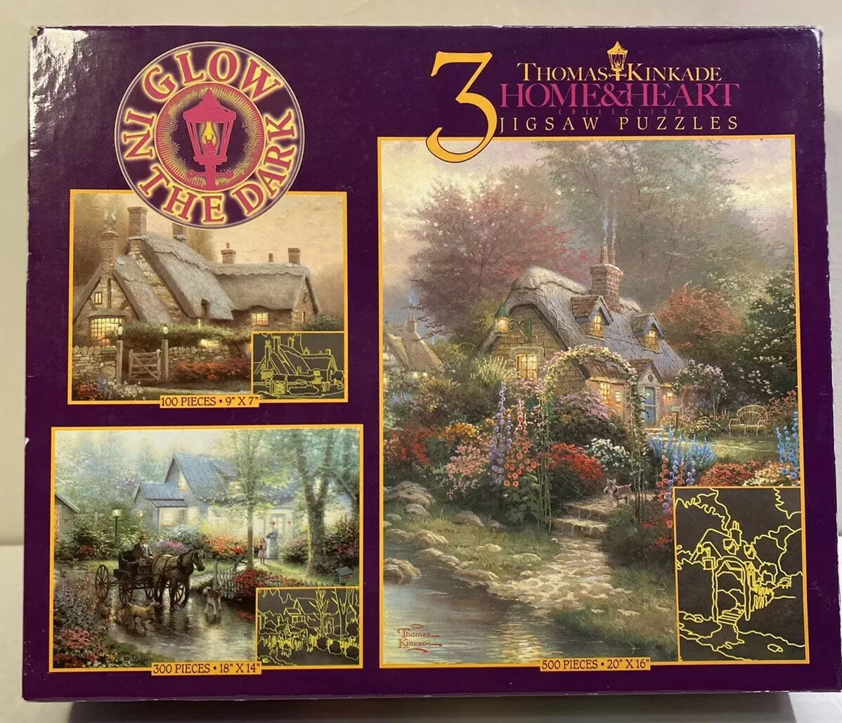 Thomas Kinkade Home & Heart 3 Jigsaw Puzzle (500/300/100) Piece (2004) NEW