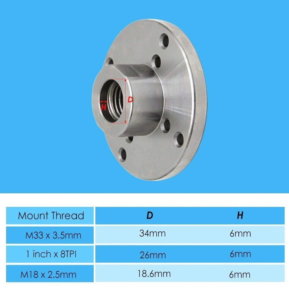 Wood Lathe Chuck Faceplate 1" /8TPI M18 2.5mm Thread Woodworking