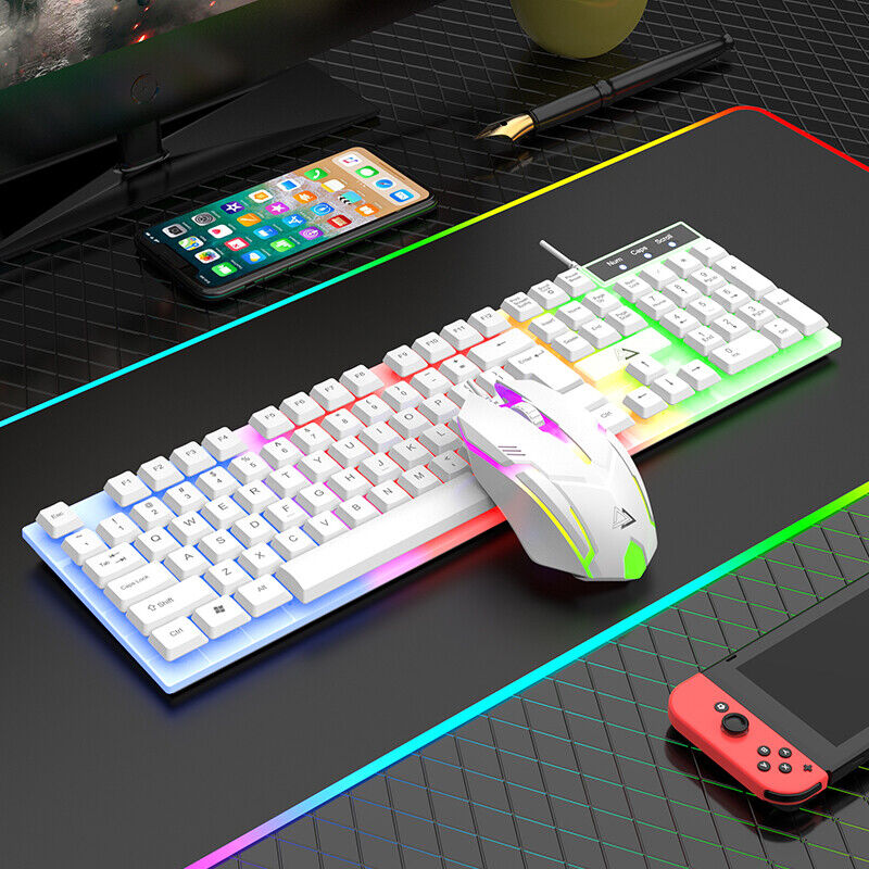 Computer Desktop Gaming Keyboard and Mouse Mechanical Feel Led Light Backlit USA