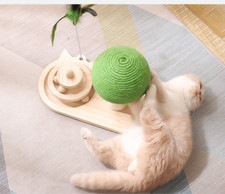 Cat Tree Scratch Post Toy with inter actable Double Sisal Balls and Spring Feath