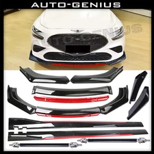 For Genesis G70 G80 G90 Front Bumper Lip Spoiler Body Kit+Side Skirt Glossy blk