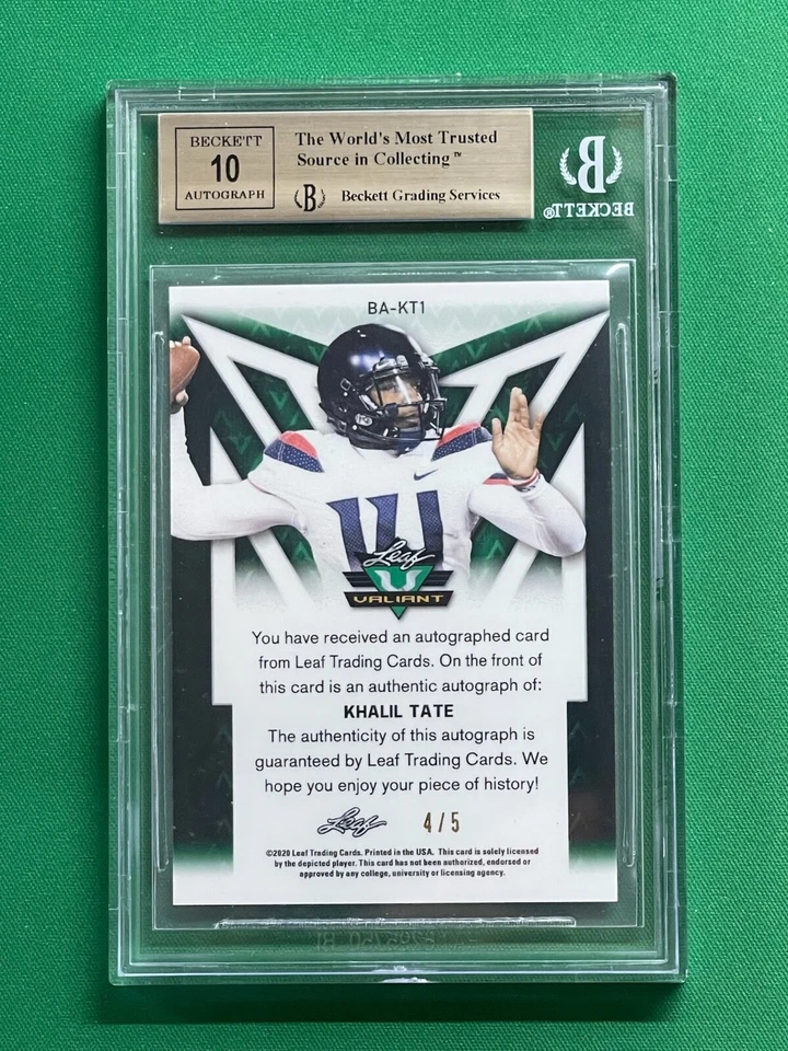 2020 Leaf Valiant Black #BAKT1 Khalil Tate RC BGS 9.5 GEM MINT /5 #'d 4/5 - Image 2 of 4