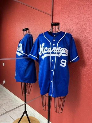 Maillot Jersey baseball Mlb Nicaragua #9 bleu homme taille M - Photo 1/4