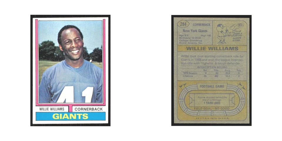 1974 Topps Willie Williams Giants #284.0 - Image 3 of 3