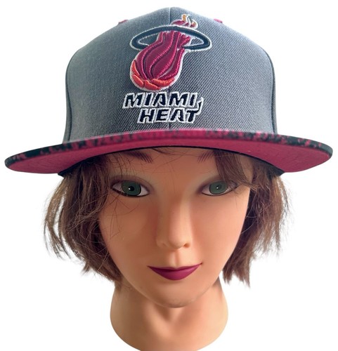 RAR! Miami Heat Mitchell & Ness Snap Back Grey with Flamed Bill Hat /Cap NBA