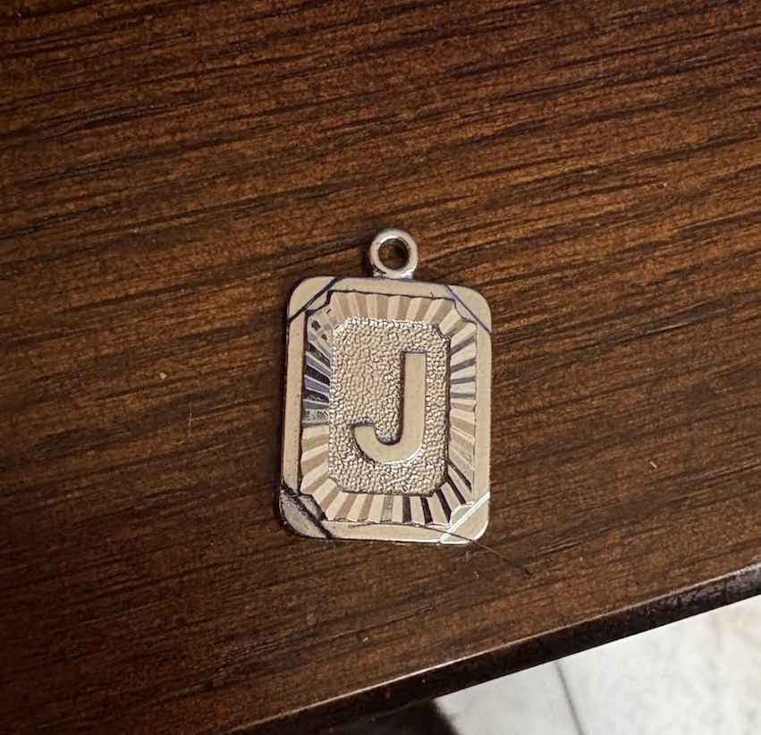 Sterling  Silver Rectangular Letter J Pendant Alp… - image 1