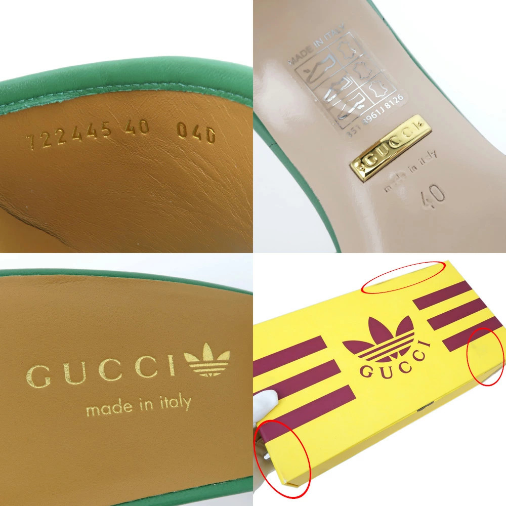 GUCCI Adidas Collaboration Sandals Green White 722445 Size 40 Mule Heel Logo Lad thumbnail 9