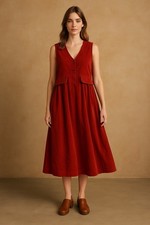 Vintage 90's Women’s Red Velvet Overall Jumper Oversized Maxi Dress size Medium