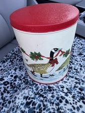 Vintage Christmas Tin, Holly, Geese On Parade, The Potpourri Press Made in USA!