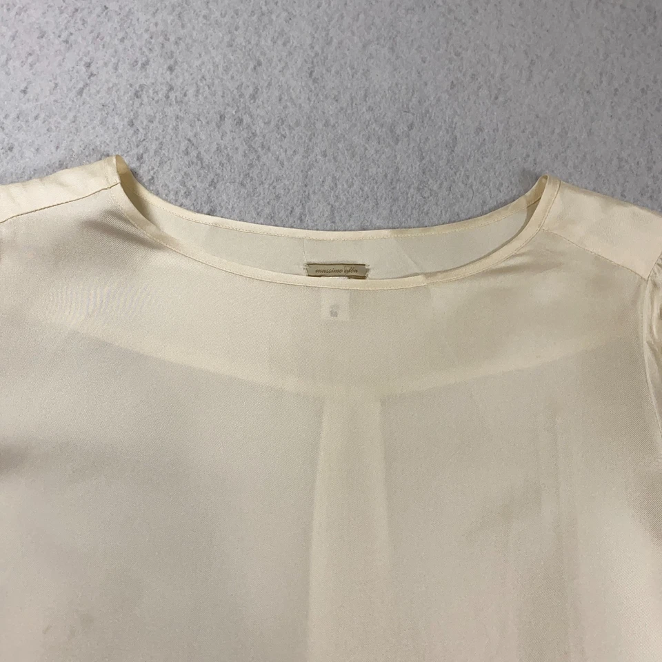 Massimo Albu 女式丝绸上衣 S 码白色圆领长袖全新无标签 — 第 3/4 张图片