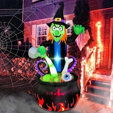 6 Ft Halloween Inflatable Outdoor Decoration Witch with Cauldron Pot Blow Up ...