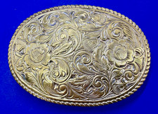 Oval Flower Swirl Ornate Gold Color Western Cowboy Cowgirl Crumrine Belt Buckle