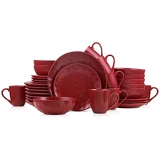 Stone Lain Sam Porcelain 16 Piece Dinnerware Set, Dish Set w/Service for 4, Red