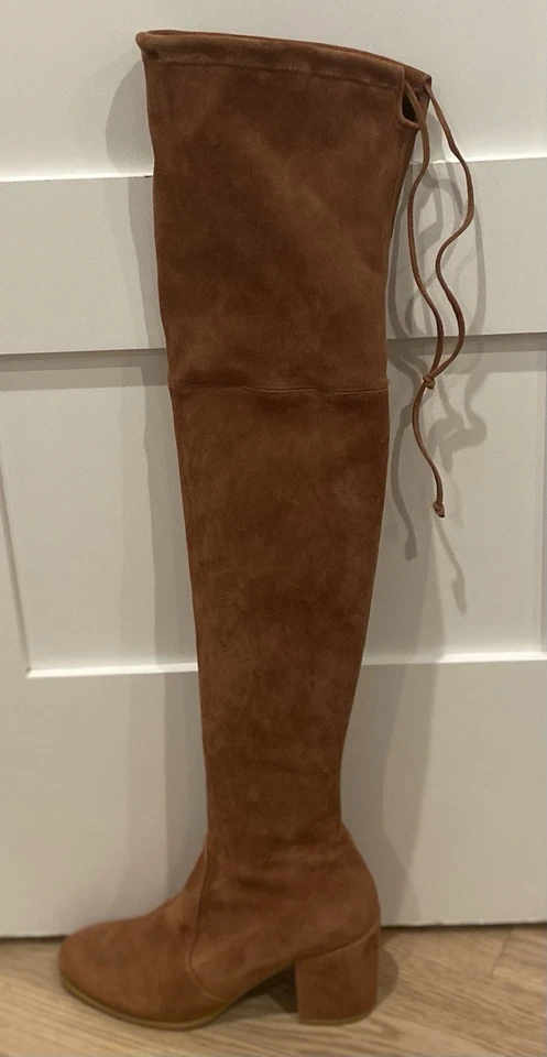 Замшевые сапоги Stuart Weitzman Tieland высотой выше колена размер 8 коричневые желтовато-коричневые на блочном каблуке - Изображение 3 из 3