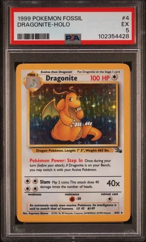 1999 Pokemon Fossil Dragonite-Holo #4 EX PSA 5
