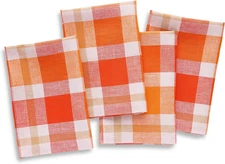 Set of 4 Handcrafted Pure Linen Pumpkin Plaid Dinner Napkins, 20x20 Inch