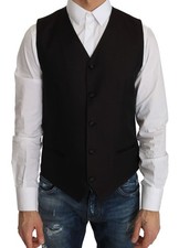 Dolce&Gabbana Men Black Formal Vest Silk Adjustable Dress Waistcoat Size IT 48 M