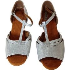 Elegant Silver Women's Dance Shoes UK 5 T-Strap Latin Ballroom Preloved