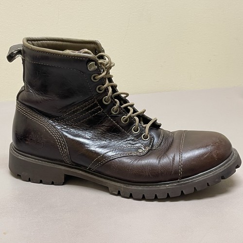 Timberland Originals Boots 6” Men 9.5 Brown Leather Grunge Combat Cap Toe Shoes - Picture 10 of 13