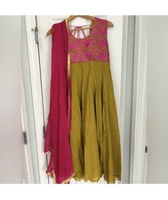 Indian Pakistani Anarkali Pink Henna Green Embroidery S-M 34  Sleeveless