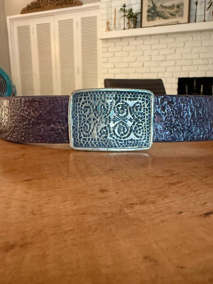 Cinturón Brutalista Latón Hebilla Grano Completo Cuero Vaca De Colección Años 70 Hecho a Mano 40 Foto 3 de 4