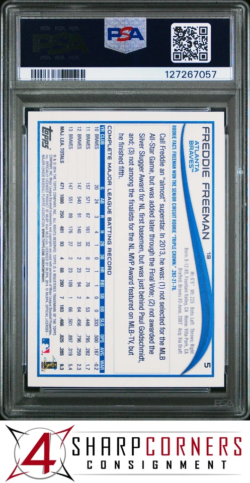 2014 TOPPS OPENING DAY #5 FREDDIE FREEMAN BRAVES POP 2 PSA 10 - Image 2 of 3