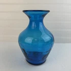 Vintage Mid Century Blenko Glass 6914 Turquoise Blue Optic Vase Handblown Pontil