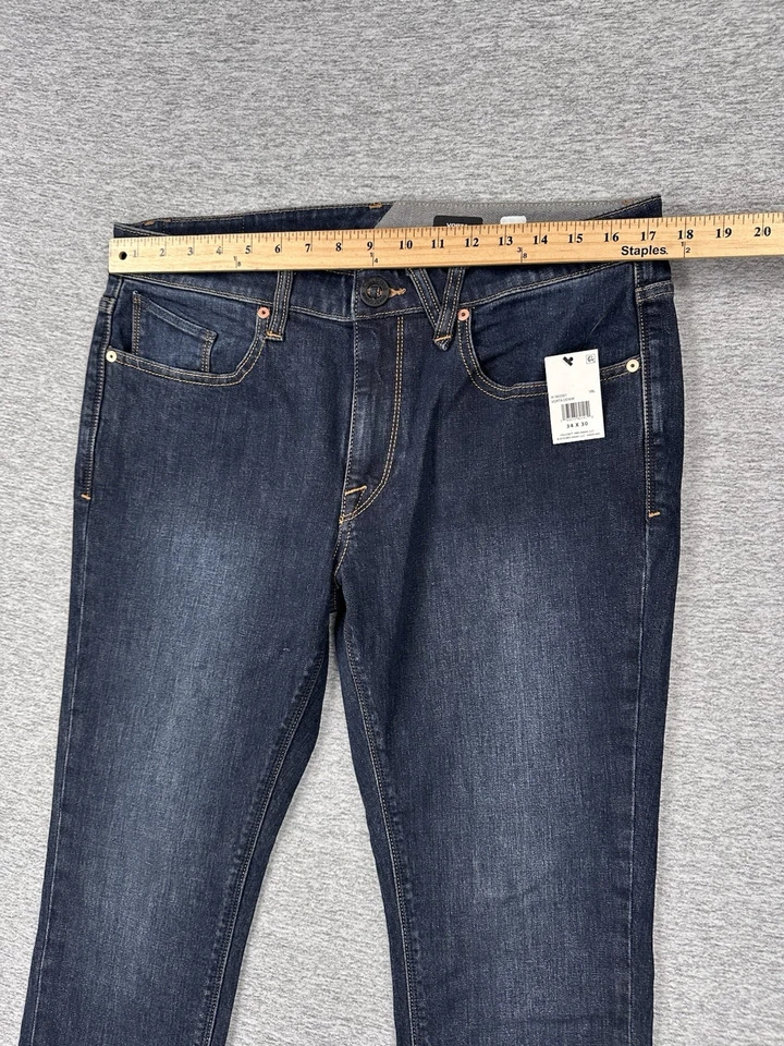 Volcom Jeans Mens Size 34x30 Blue Denim Vorta Slim Straight Comfort NEW - Image 3 of 4