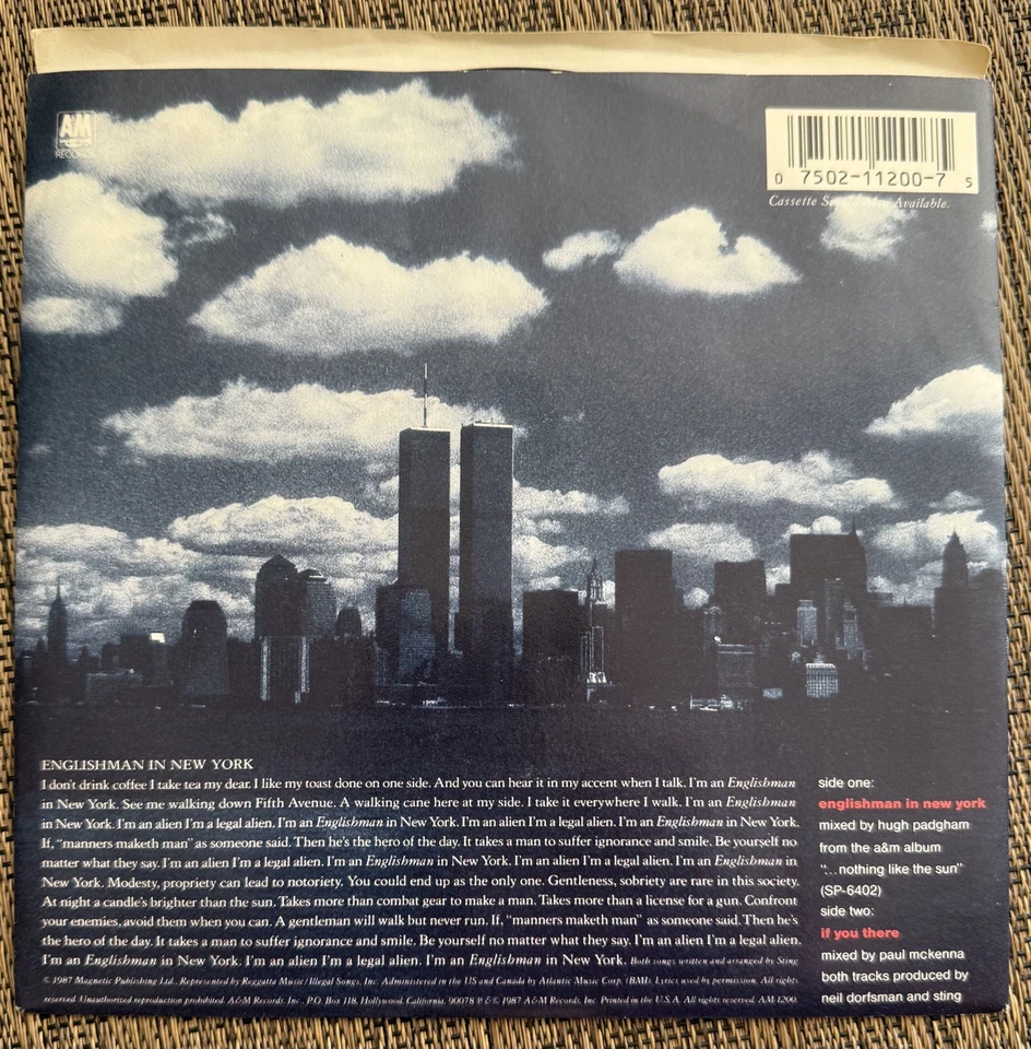 Sting - Englishman in New York / If You There - A&M AM-1200 M PS - Image 2 of 4