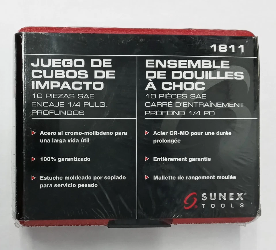 Sunex 1811 10 Piece 1/4" Drive Deep SAE Impact Socket Set - Image 2 of 3