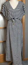 White Blue Stripes Midi Dress Women’s OS High Waisted Nautical Beach Coastal