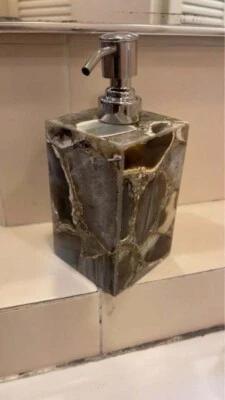 Natürlicher Achat Seifenspender Waschtischplatte Badezimmer Deko Goldene Pump... - Bild 1 von 4