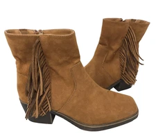 SO Women's Old Fashioned Cognac Fringe Zip Western Ankle Boots Size:6.5 107i