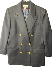 Talbots Petites Size 8 Navy Worsted Wool Double Breasted Blazer W/ Gold Buttons